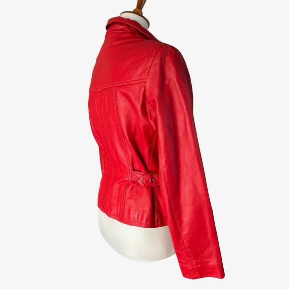 Vintage Cherry Red Leather Moto Jacket - Colebrook & Co - Size Small (Early 90s) - Picture 9 of 11